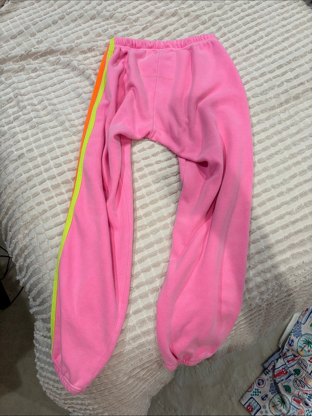 Aviator Nation Pink Track Joggers with Rainbow Stripe - Picture 4 of 5